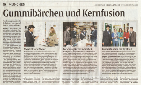 Jugend forscht Bundeswettbewerb Artikel über Maria Hoyer, Max Bigelmayr, Magnus Anselm, Sebatian Glasl, Kerstin Dörner, Christina Geiger, Irina Zaytseva